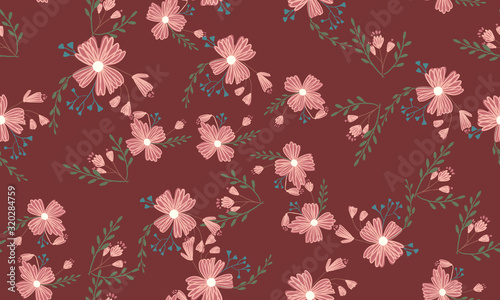 Seamless pattern in small and medium flowers. Small colorful flowers. Ditsy elegant floral background. Template for fashion prints.