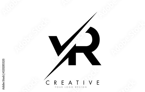 VR V R Letter Logo Design with a Creative Cut.