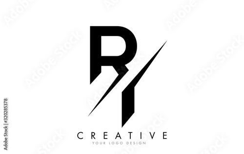 RI R I Letter Logo Design with a Creative Cut.