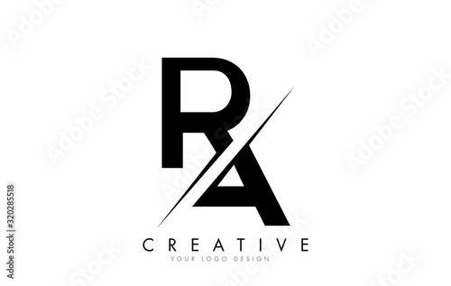 RA R A Letter Logo Design with a Creative Cut.