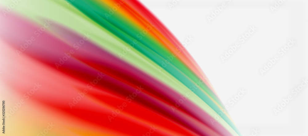 Wave lines abstract background, smooth silk design with rainbow style colors. Liquid fluid color waves. Vector Illustration