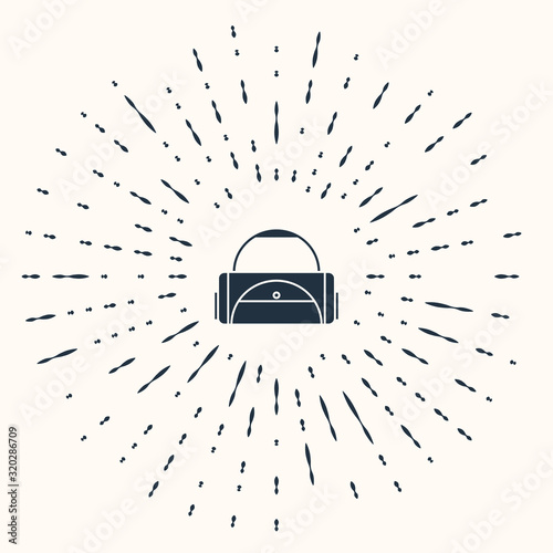 Grey Sport bag icon isolated on beige background. Abstract circle random dots. Vector Illustration