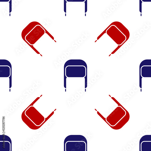 Blue and red Winter hat with ear flaps icon isolated seamless pattern on white background. Vector Illustration