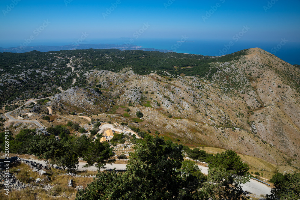 The mountainous Greek island of Corfu on the Ionian Sea
