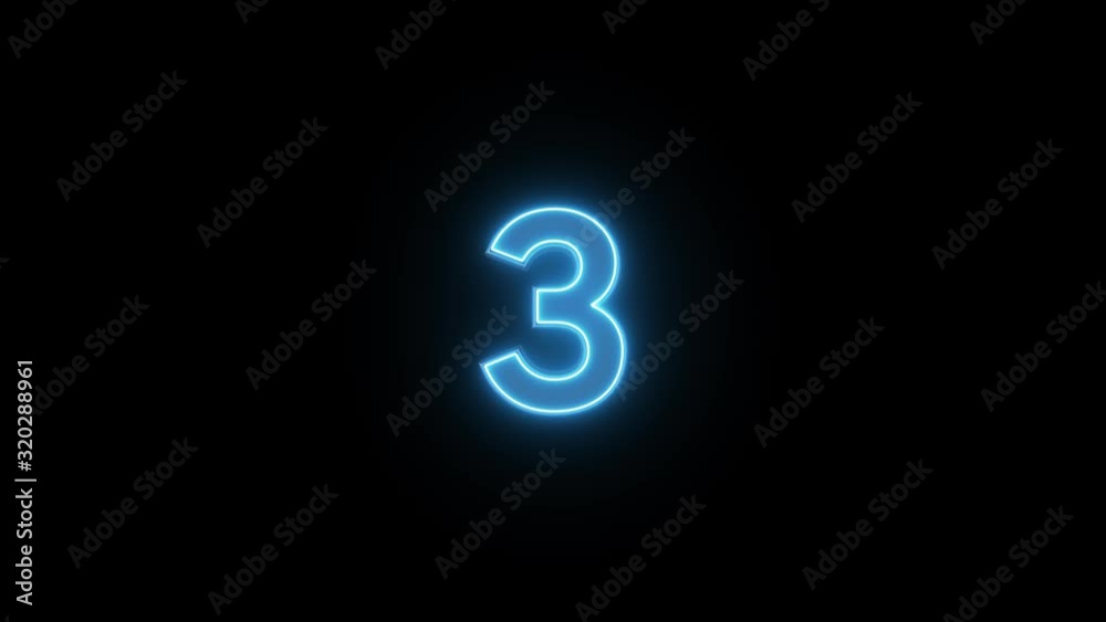number 3 blue neon light background video number 3 blue neon light background video