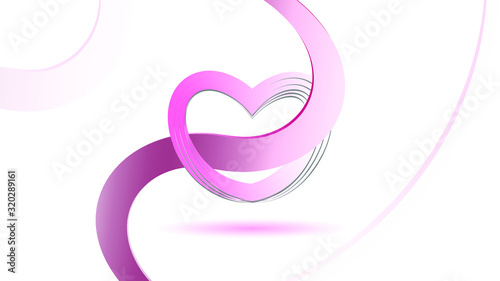 Stylized volumetric pink heart on a white background. A completed image or design element: postcards, covers, website, etc.