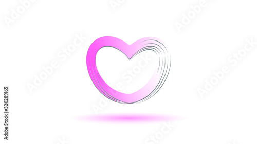 Stylized volumetric pink heart on a white background. A completed image or design element: postcards, covers, website, etc.