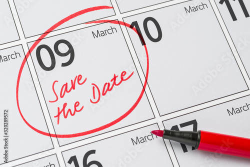 Fotografia Save the Date written on a calendar - March 09