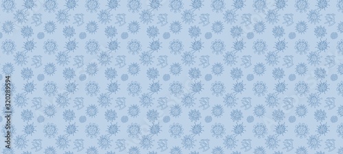 blue background with doodle viruses sketch drawing