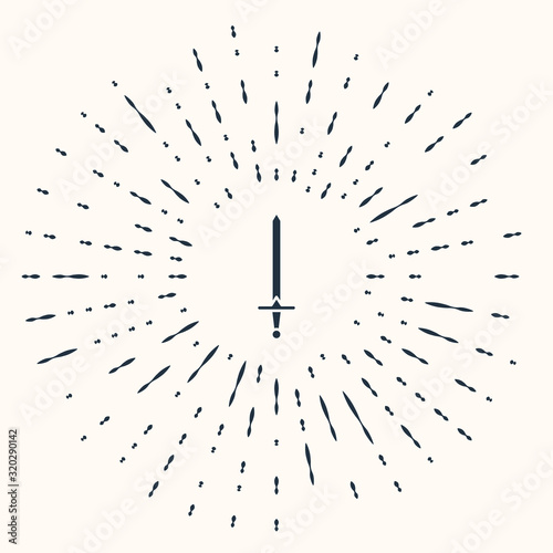 Grey Medieval sword icon isolated on beige background. Medieval weapon. Abstract circle random dots. Vector Illustration
