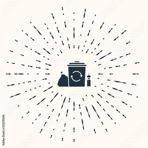 Grey Recycle bin with recycle symbol icon isolated on beige background. Trash can icon. Garbage bin sign. Recycle basket. Abstract circle random dots. Vector Illustration