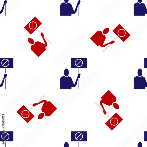 Blue and red Nature saving protest icon isolated seamless pattern on white background. Earth planet protection, environmental issues demonstration. Vector Illustration