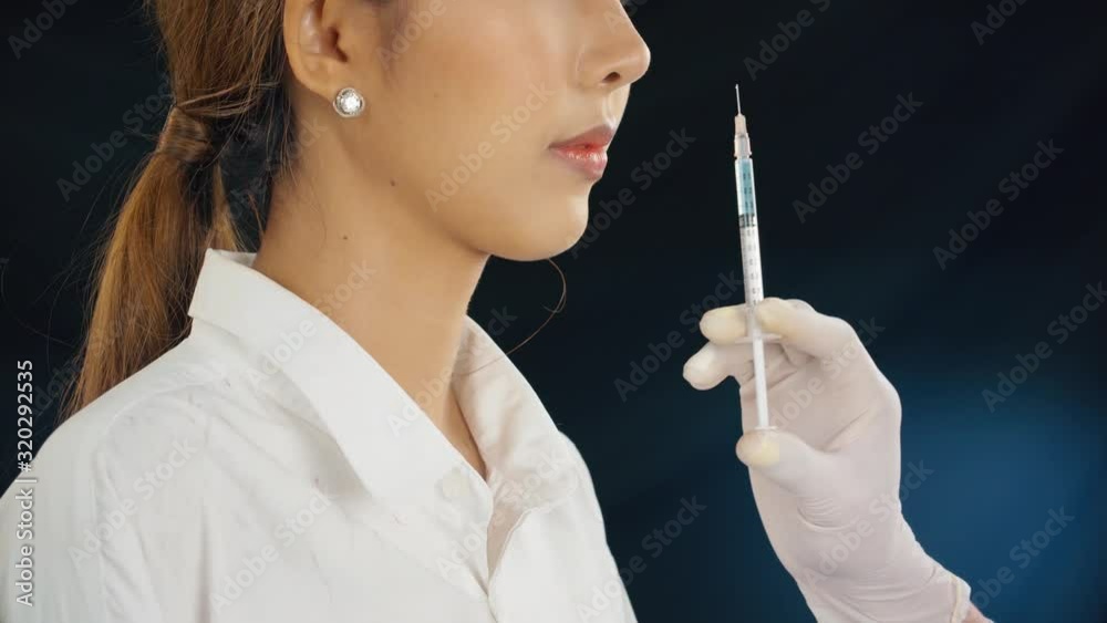 Before and after view of a young woman receiving Botox injecitons at a cosmetology clinic - end in light leak transition Before and after view of a young woman receiving Botox injecitons at a cosmetology clinic - end in light leak transition
