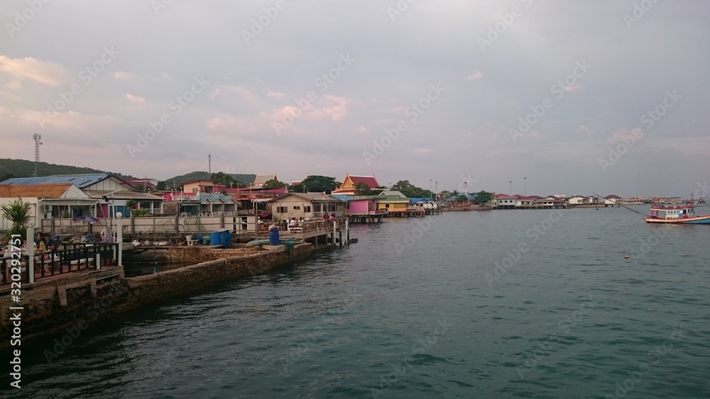 Fisher Village with a lot of houses very close to the sea, Koh Lan Island