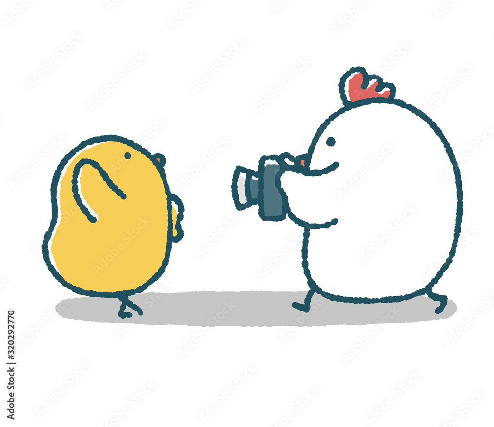 ゆるいにわとりはひよこを撮影する Stock イラスト Adobe Stock
