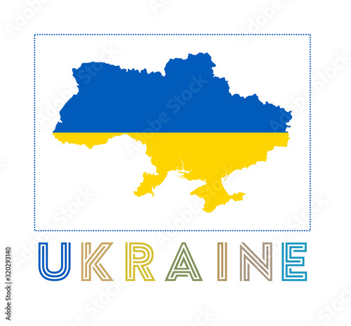 Ukraine Logo. Map of Ukraine with country name and flag. Awesome vector illustration.