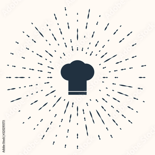 Grey Chef hat icon isolated on beige background. Cooking symbol. Cooks hat. Abstract circle random dots. Vector Illustration
