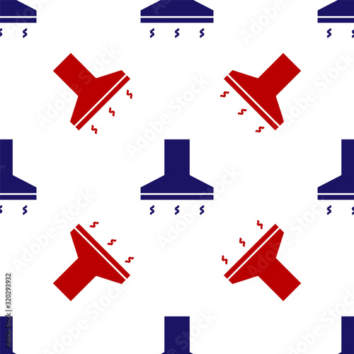 Blue and red Kitchen extractor fan icon isolated seamless pattern on white background. Cooker hood. Kitchen exhaust. Household appliance. Vector Illustration