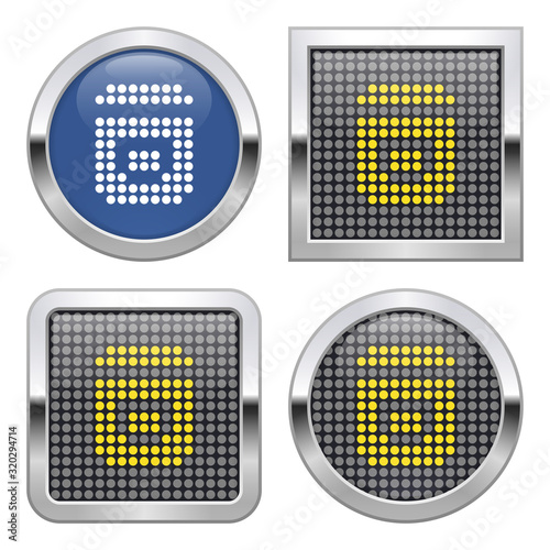 Dotted icon of multicooker on glossy button in four variants