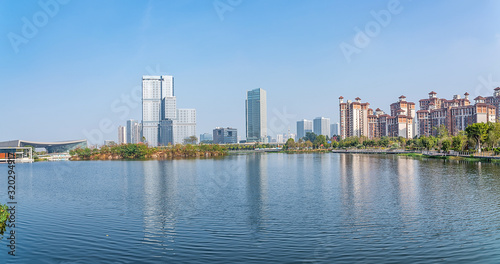Panoramic scenery of Phoenix Lake Park, Jiaomen, Nansha District, Guangzhou, China © Lili.Q