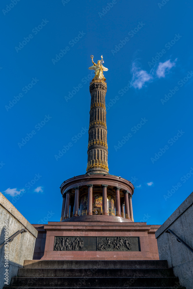 historic siegessäule, victory column entrance berlin on a sunny day, germany historic siegessäule, victory column entrance berlin on a sunny day, germany
