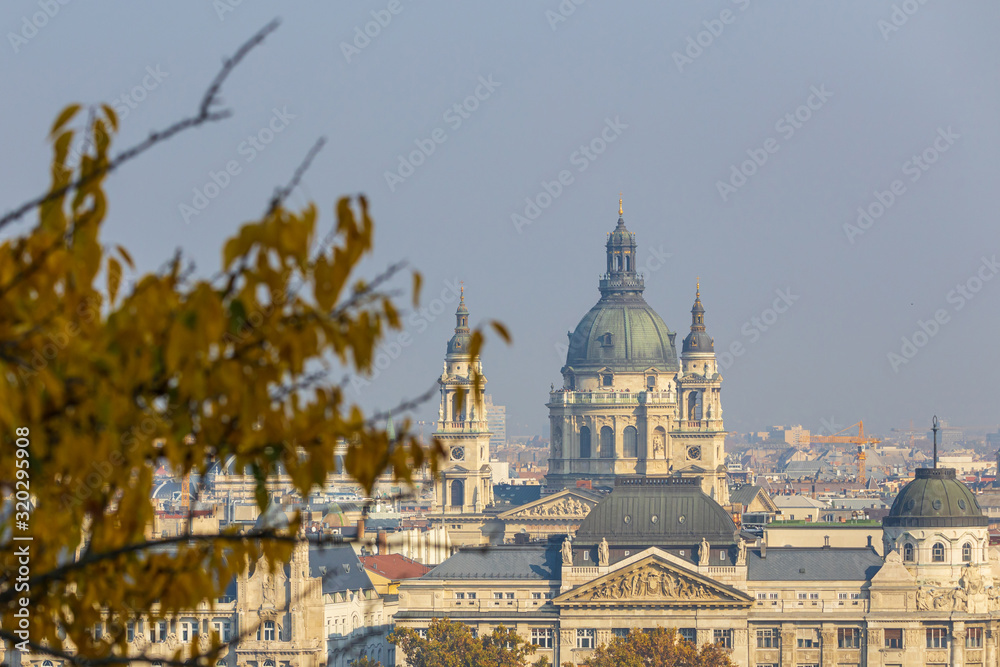 St Stephen Basilica in Budapest view from the other side of Danube river