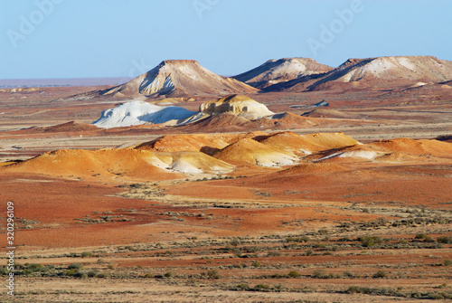 The Breakaways reserve near Coober Pedy landscape at sunset in South Australia  Australia.