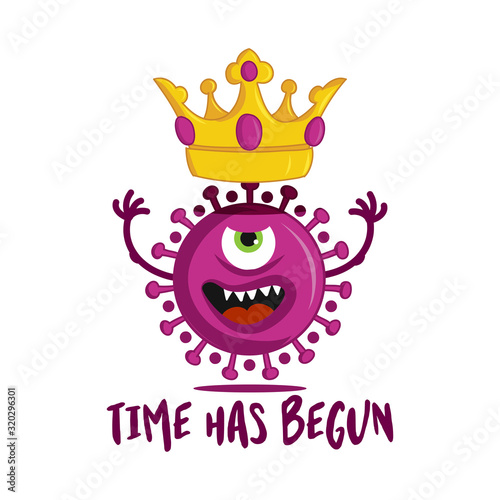 Time has begun - STOP coronavirus (2019-ncov), hand drawn evil virus or bacterium - Awareness lettering phrase. Coronavirus in China. Novel coronavirus (2019-nCoV). 