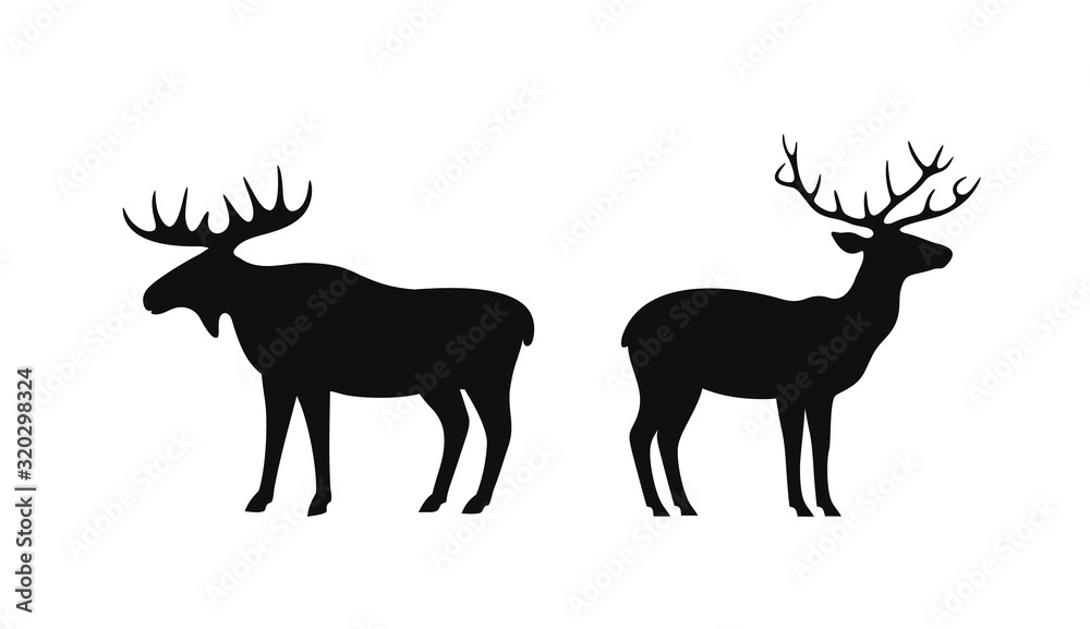 Deer and elk. Isolated deer on white background. Elk Silhouette Deer and elk. Isolated deer on white background. Elk Silhouette