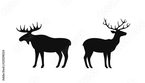 Fototapeta Naklejka Na Ścianę i Meble -  Deer and elk. Isolated deer on white background. Elk Silhouette