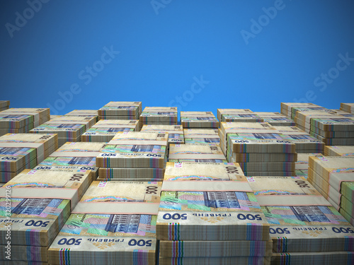 Money of Ukraine. Several Ukrainian hryvnia banknotes. UAH. Hryvnia 500