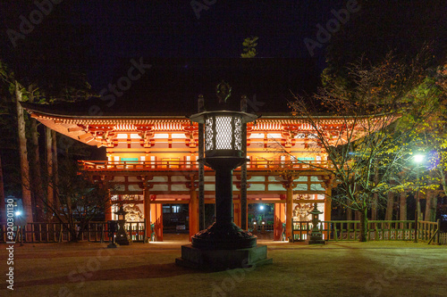 Danjo Garan by night, the temple is one of the two sacred spots at the heartland of the Mount Koya, Japan. photo
