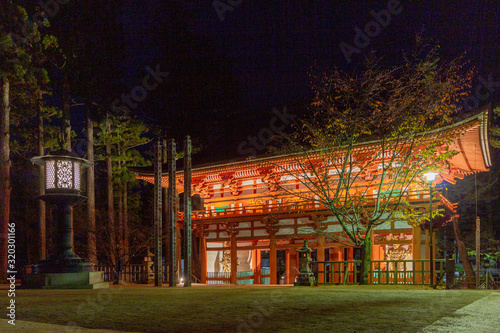 Danjo Garan by night, the temple is one of the two sacred spots at the heartland of the Mount Koya, Japan. photo