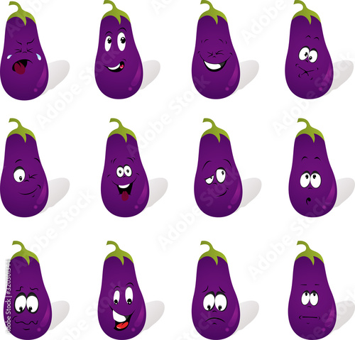 illustration of eggplant vegetable expression bundle set vector