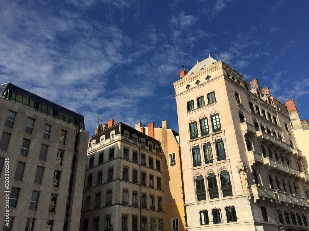 Buildings on the quays of the Saône river in Lyon, France