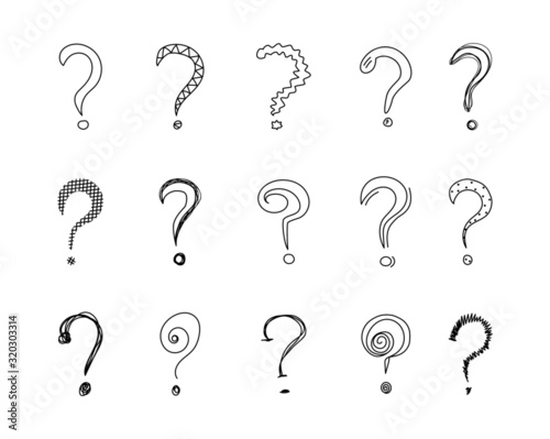 Vector collection of hand drawn question marks. Set of doodle questions marks. Minimal vector illustration