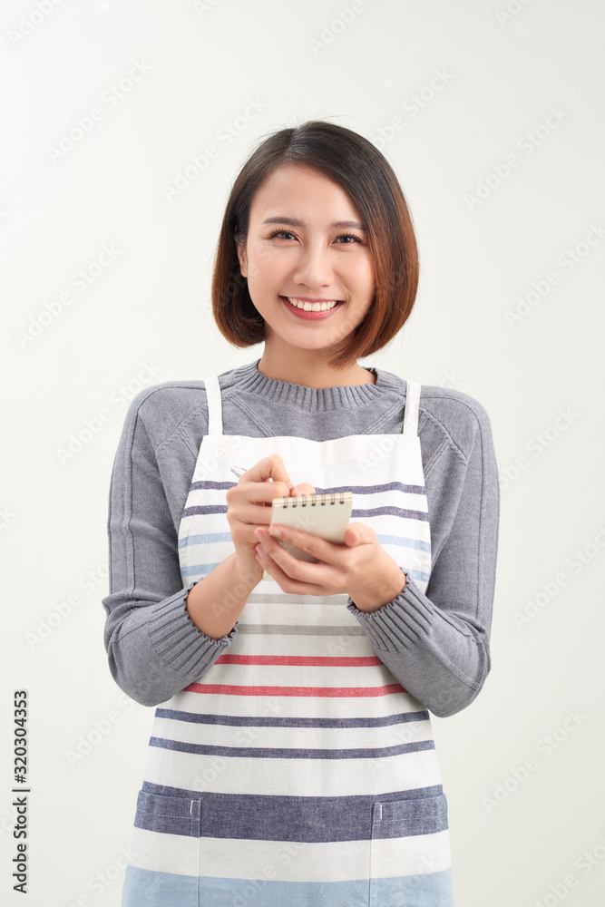 Asia Barista waiter take order from customer, cafe owner writing drink order Asia Barista waiter take order from customer, cafe owner writing drink order