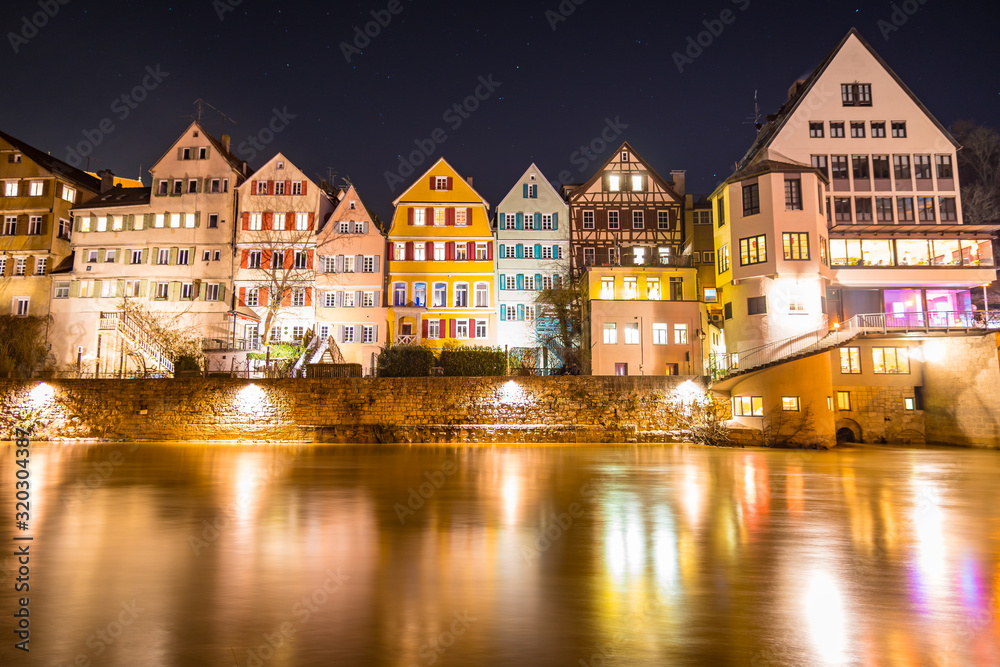 Naklejka premium Nightlife in the historic old town of Tubingen