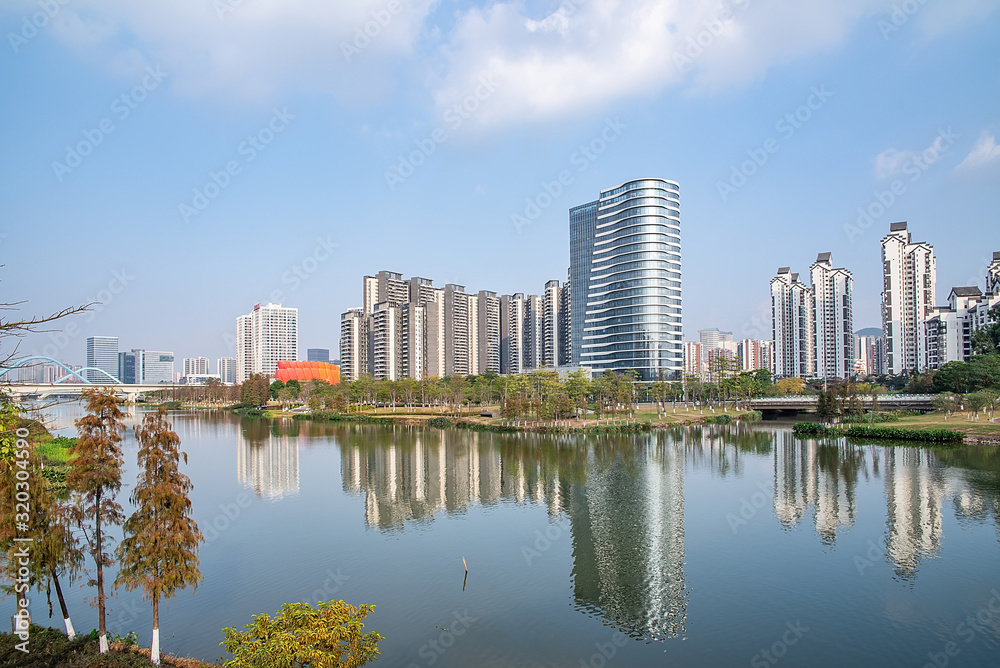 Fototapeta premium Cityscape of Nansha District, Guangzhou, China