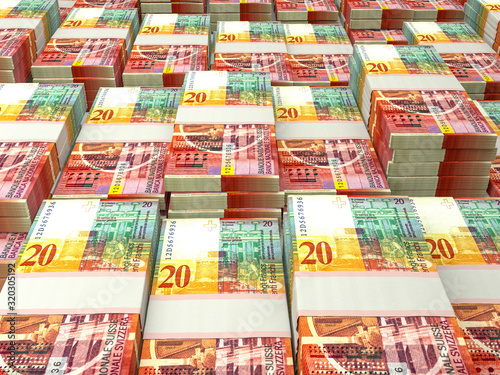 CHF. Swiss Franc macro photo. Money of Switzerland. Business background. Zurich.