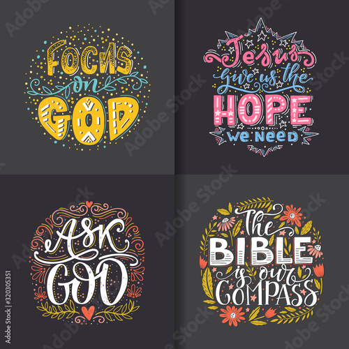 Vector set of greetings card with religions lettering. Modern bible lettering illustration.