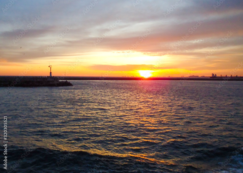 sunset on sea, Istanbul Bosphorus and Marmara sea