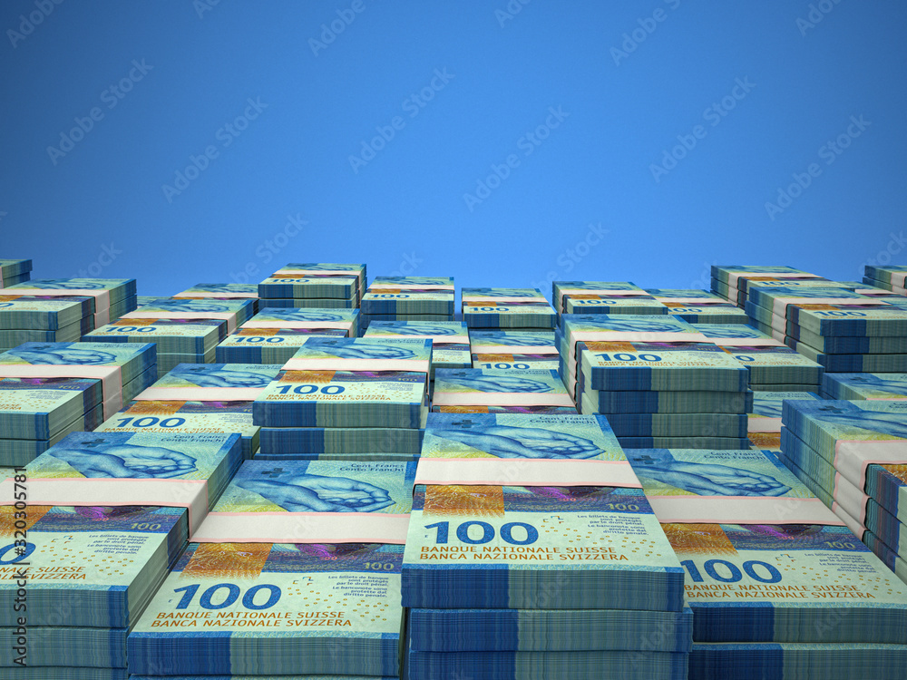 CHF. Swiss Franc macro photo. Money of Switzerland. Business background. Zurich.