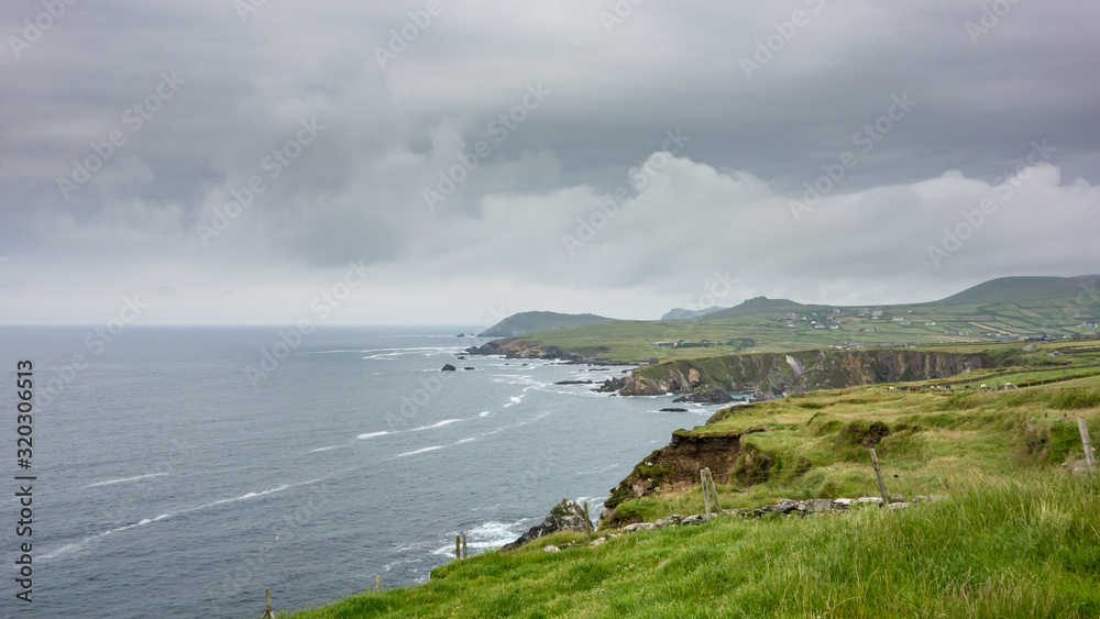 View from Slea Head towards Dunquin on the Dingle Peninsula in west County Kerry, Ireland.