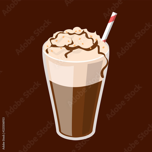 Coffee frappe in a glass vector isolated. Red straw in a tasty