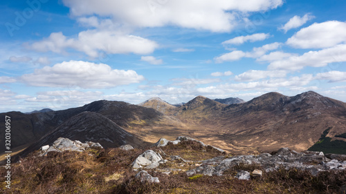 View of the Twelve Bens mountain range from Diamond Hill in Connemara National Park, County Galway, Ireland.