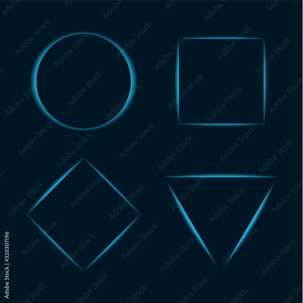 Collection of blue neon banner. Various shape Collection of blue neon banner. Various shape