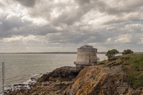 Photography View of a Martello Tower and Dublin Bay at Red Rock, Sutton on Howth Head Peninsula near Dublin, Ireland