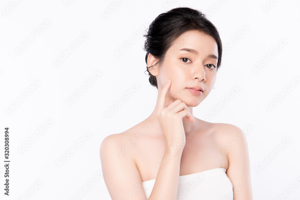 Portrait beautiful young asian woman clean fresh bare skin concept. Asian girl beauty face skincare and health wellness, Facial treatment, Perfect skin, Natural makeup, on white background,two Portrait beautiful young asian woman clean fresh bare skin concept. Asian girl beauty face skincare and health wellness, Facial treatment, Perfect skin, Natural makeup, on white background,two