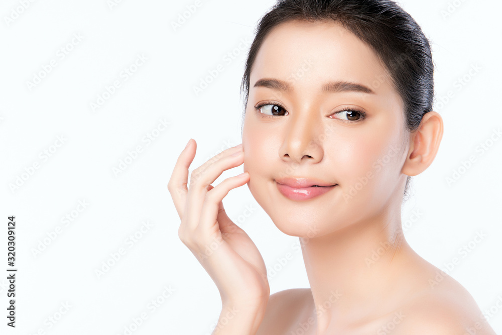 Portrait beautiful young asian woman clean fresh bare skin concept. Asian girl beauty face skincare and health wellness, Facial treatment, Perfect skin, Natural makeup, on white background,two Portrait beautiful young asian woman clean fresh bare skin concept. Asian girl beauty face skincare and health wellness, Facial treatment, Perfect skin, Natural makeup, on white background,two